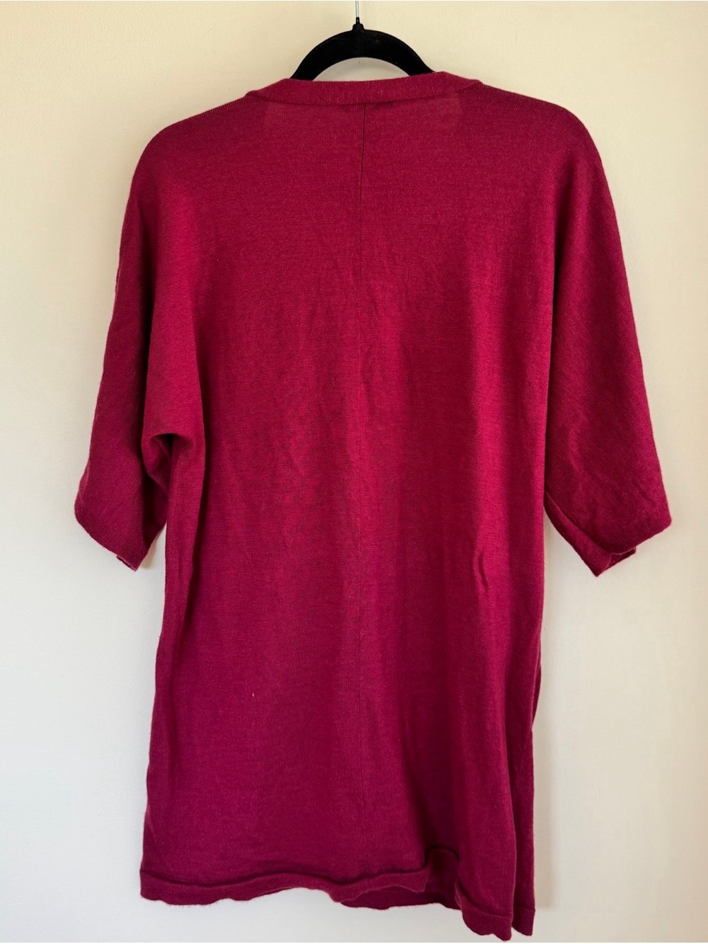 Eileen Fisher Tunic Raspberry Red Merino Wool V-Neck Sweater Dolman Sleeve - Picture 4 of 4